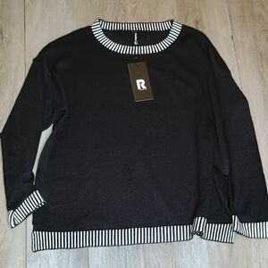 Classic Black Crewneck Sweater with White Accents